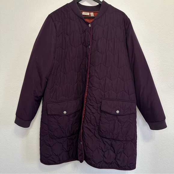 LOGO by Lori Goldstein Dark Purple Quilted Coat Size 1X - Picture 1 of 4